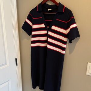 Tuckernuck Navy short Dress with red and white stripes size large women’s